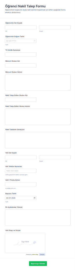 Öğrenci Nakil Talep Form Şablonu