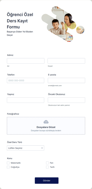 Öğrenci Özel Ders Kayıt Form Template