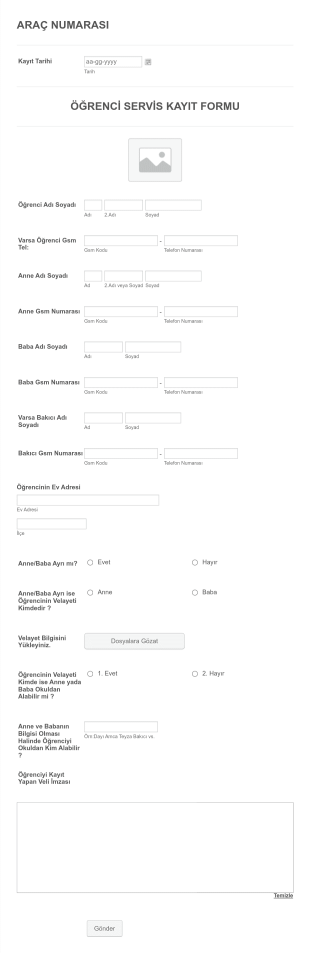 Öğrenci Servis Kayıt Form Template