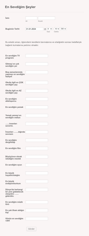 Öğrenci Tanıma Anketi Form Template