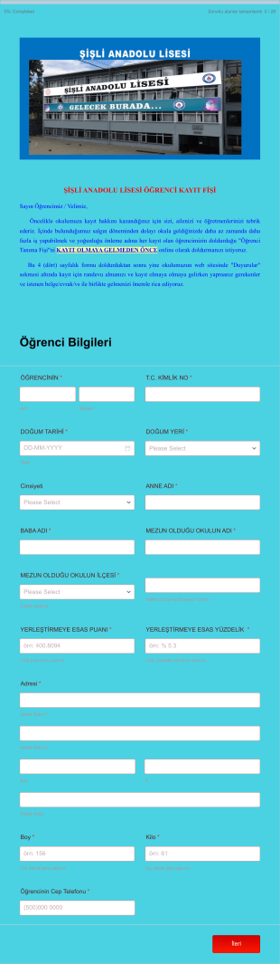 Öğrenci Tanıma Fişi Form Template