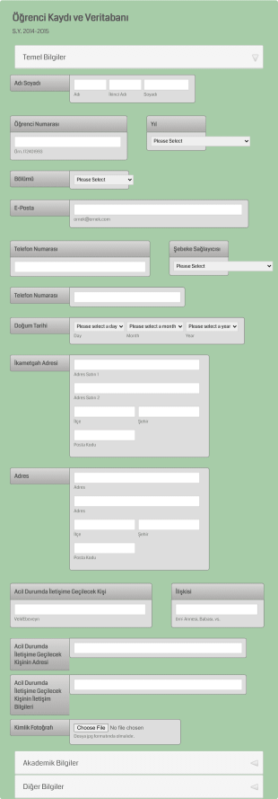 Öğrenci Üniversite Ders Kayıt Form Template