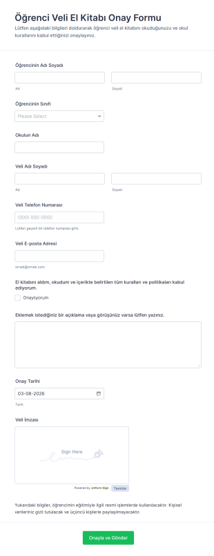 Öğrenci Veli El Kitabı Onay Form Şablonu