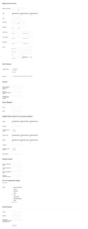 Öğrenci Veri Form Şablonu