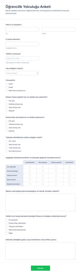 Öğrencilik Yolculuğu Anketi Form Şablonu