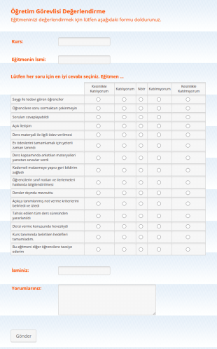 Öğretim Görevlisi Değerlendirme Form Şablonu
