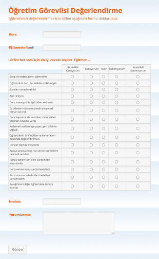 Öğretim Görevlisi Değerlendirme Form Şablonu