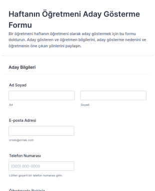 Öğretmen Haftası Aday Gösterme Anketi Form Şablonu