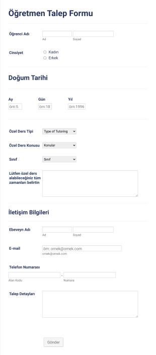 Öğretmen Talep Form Template
