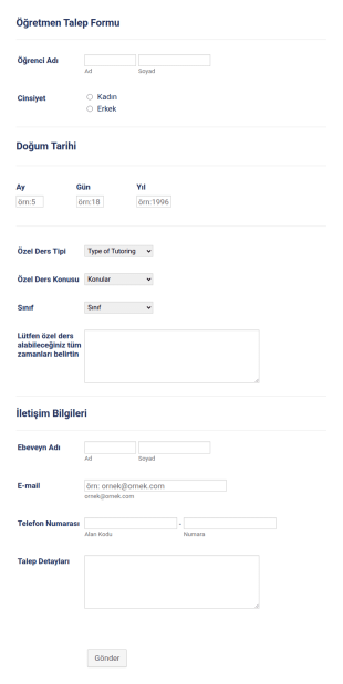 Öğretmen Talep Form Şablonu