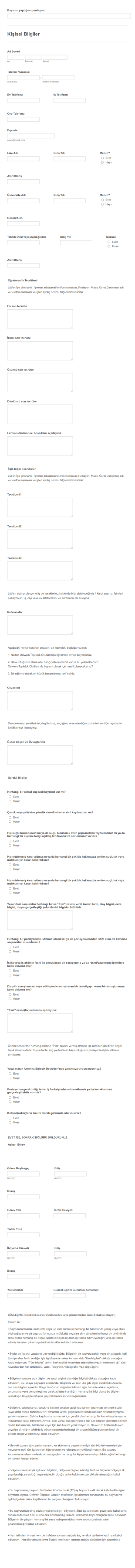 Öğretmenlik Başvuru Form Şablonu