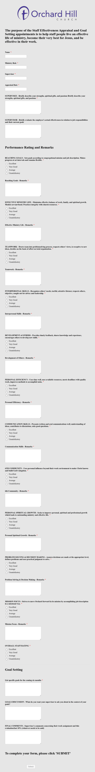 Ohc Staff Effectiveness Appraisal And Goal Setting Form Template