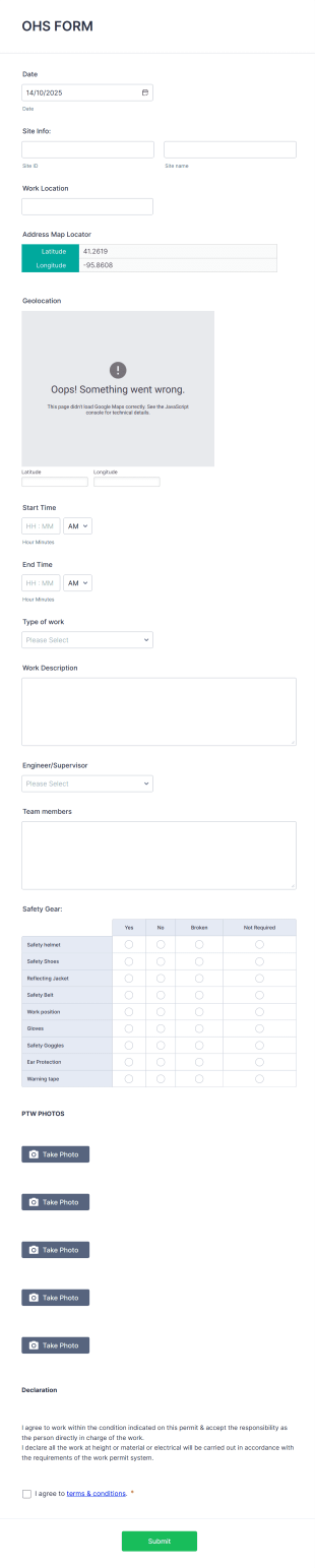 OHS (Occupational Health And Safety) Work Permit Form Template