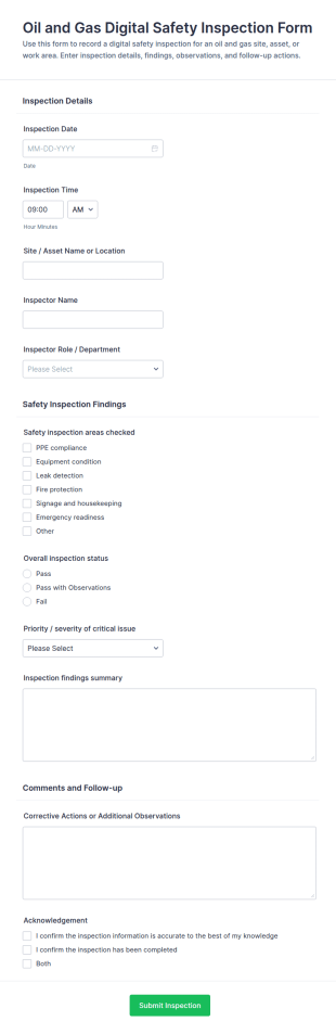 Oil And Gas Digital Safety Inspection Form Template