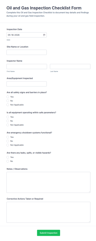 Oil And Gas Inspection Checklist Form Template