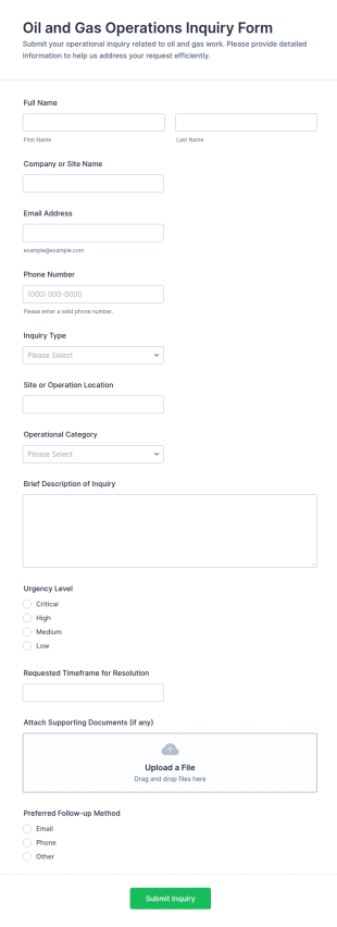 Oil And Gas Operations Inquiry Form Template