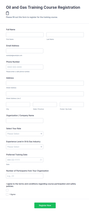 Oil And Gas Training Course Registration 📋 Form Template