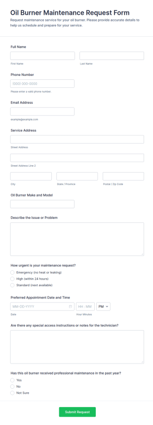 Oil Burner Maintenance Request Form Template