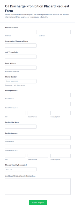 Oil Discharge Prohibition Placard Request Form Template