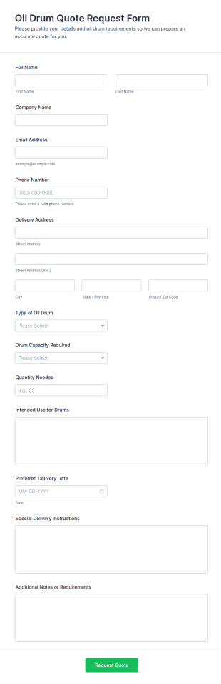 Oil Drum Quote Request Form Template