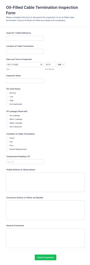 Oil Filled Cable Termination Inspection Form Template