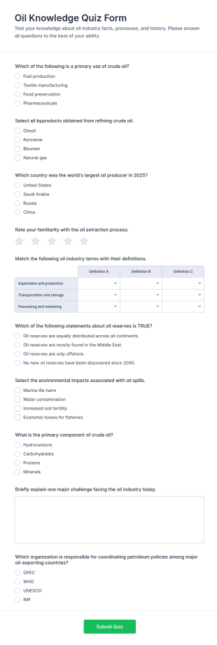 Oil Knowledge Quiz Form Template