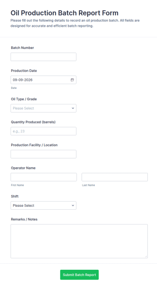 Oil Production Batch Report Form Template