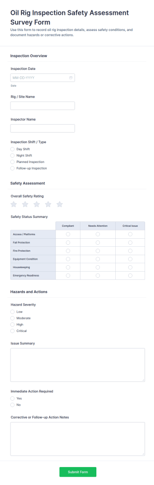 Oil Rig Inspection Safety Assessment Form Template