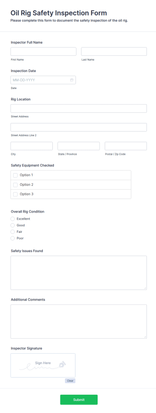 Oil Rig Safety Inspection Form Template