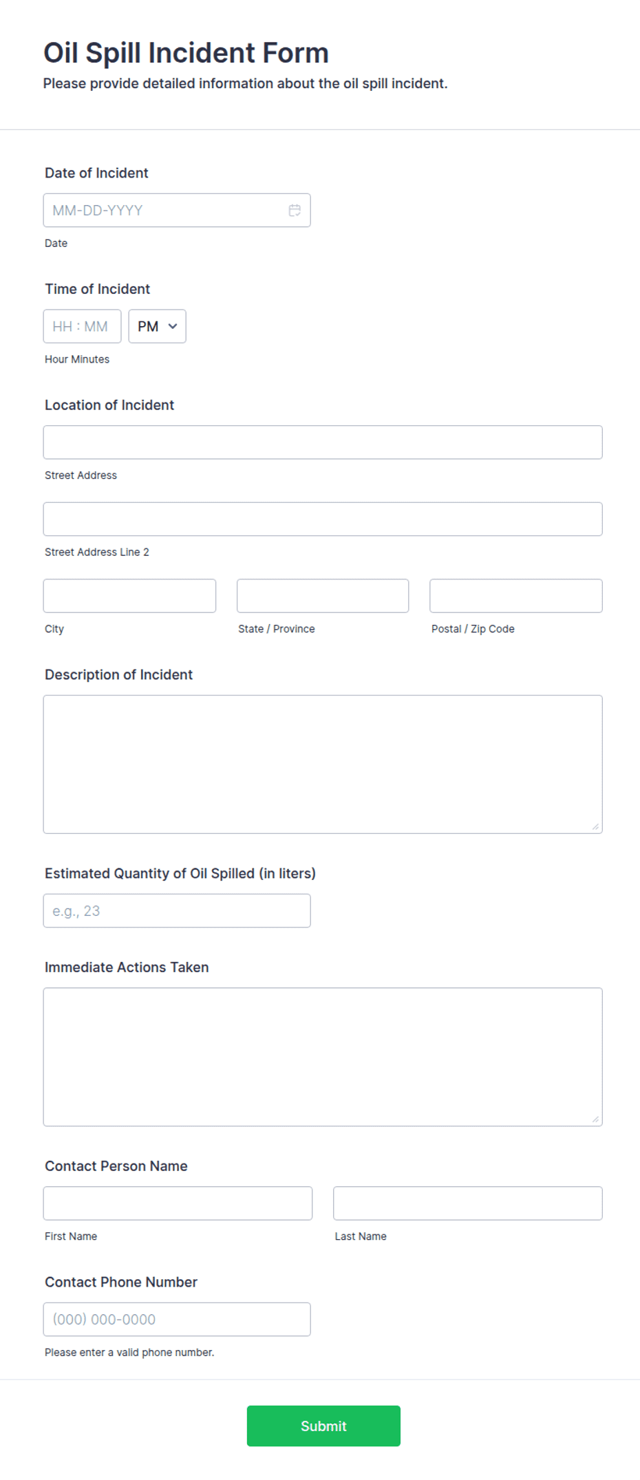 Oil Spill Incident Form Template | Jotform