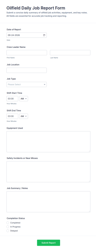 Oilfield Daily Job Report Form Template
