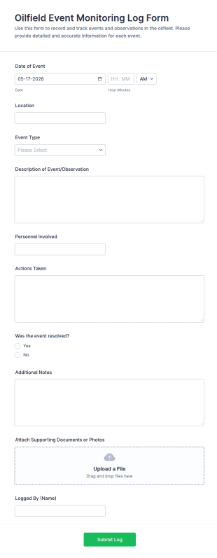 Oilfield Event Monitoring Log Form Template