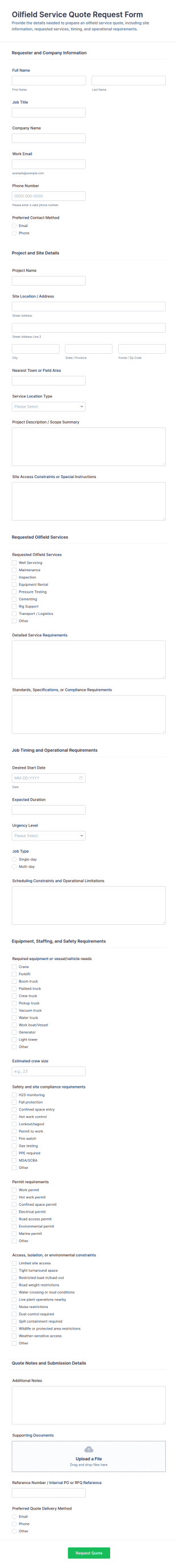 Oilfield Service Quote Request Form Template