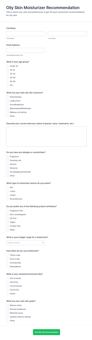 Oily Skin Moisturizer Recommendation Form Template