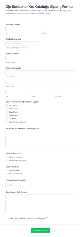 Oje Sonbahar Kış Kataloğu Sipariş Form Şablonu