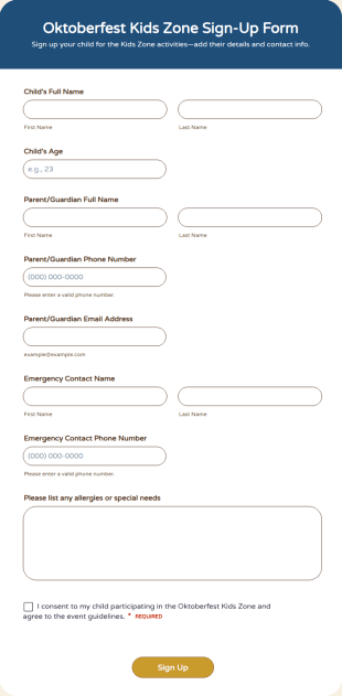 Oktoberfest Kids Zone Sign Up Form Template