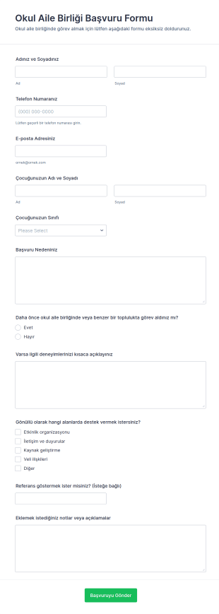 Okul Aile Birliği Başvuru Form Şablonu