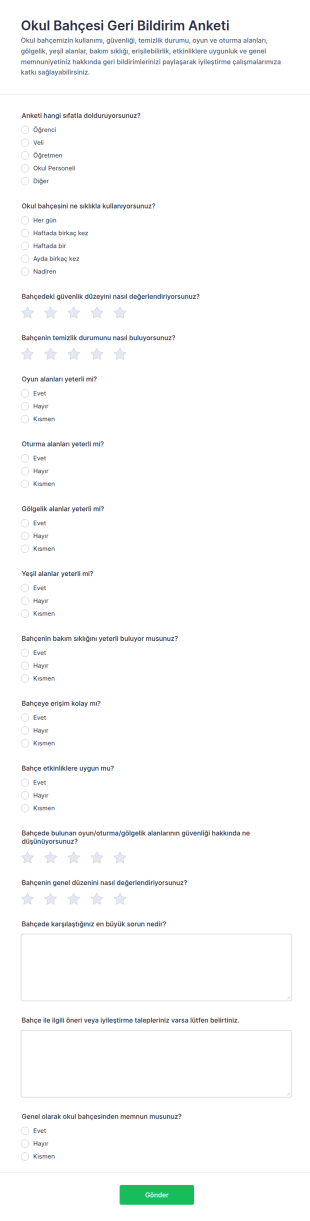 Okul Bahçesi Geri Bildirim Anketi Form Şablonu