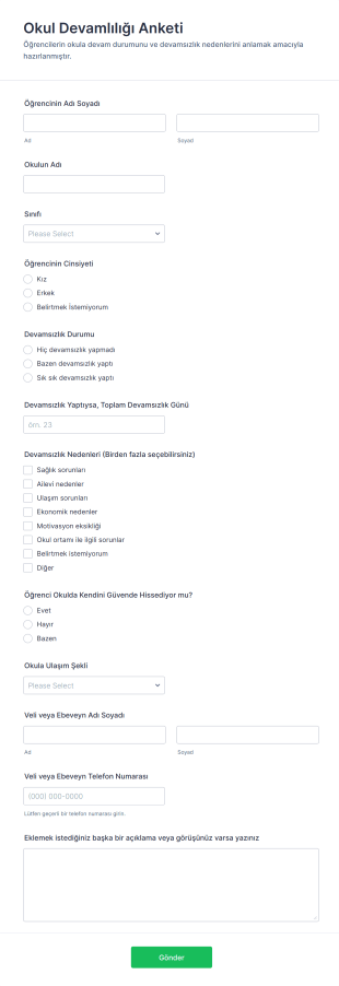 Okul Devamlılığı Anketi Form Template