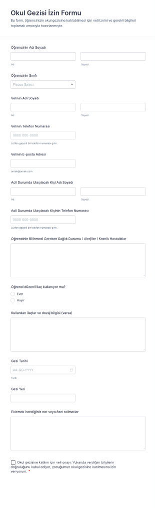 Okul Gezisi İzin Form Şablonu