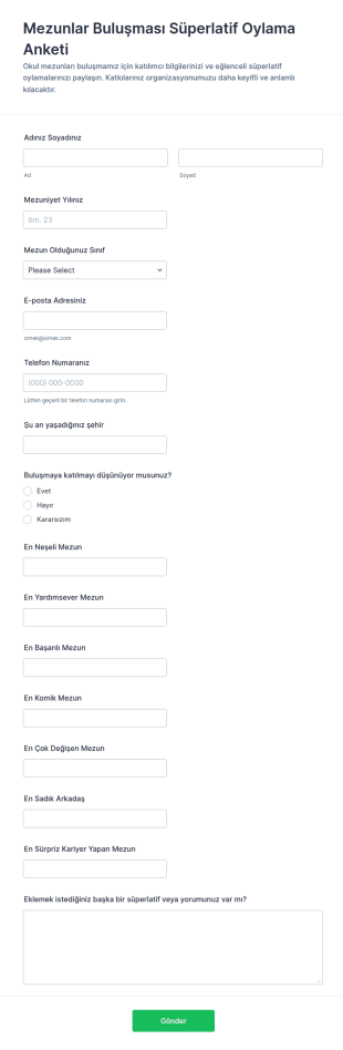 Okul Mezunları Anketi Form Şablonu