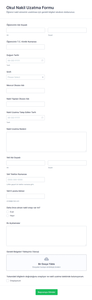 Okul Nakil Uzatma Form Şablonu