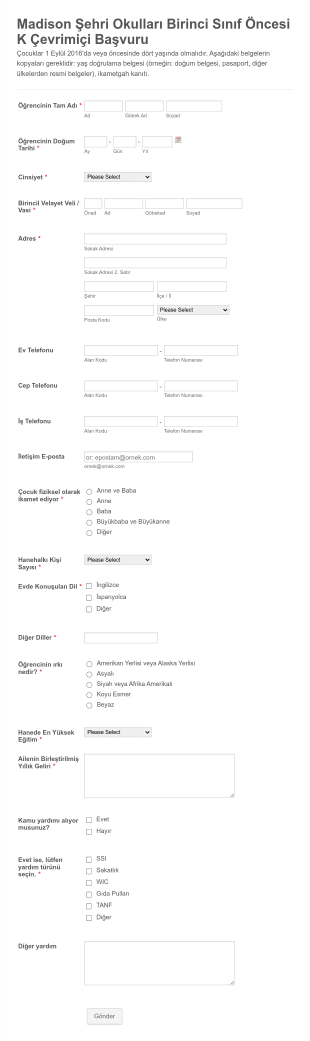 Okul Öncesi Eğitim Kurumları Için Başvuru Form Template