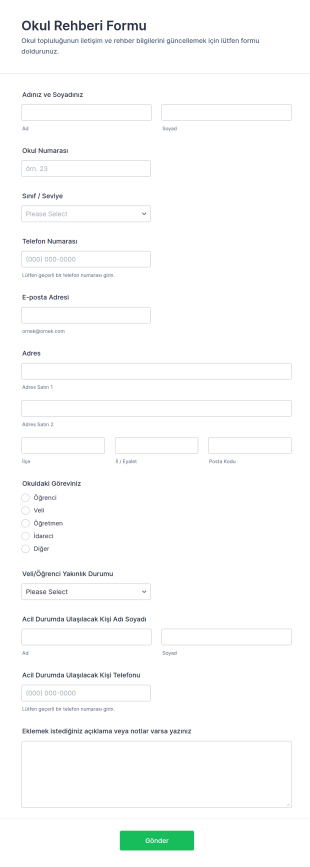 Okul Rehberi Form Şablonu