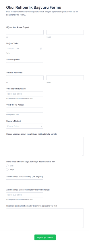 Okul Rehberlik Başvuru Form Şablonu