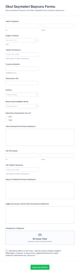 Okul Seçmeleri Başvuru Form Şablonu