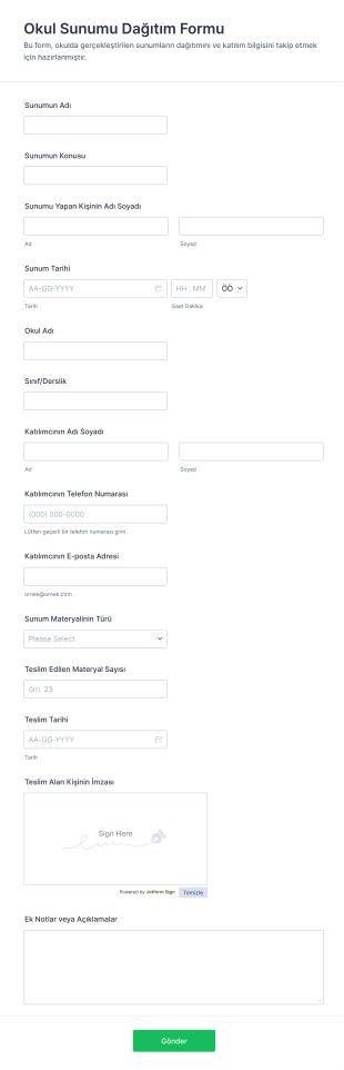 Okul Sunumu Dağıtım Form Şablonu