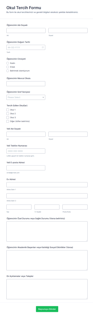Okul Tercih Form Şablonu