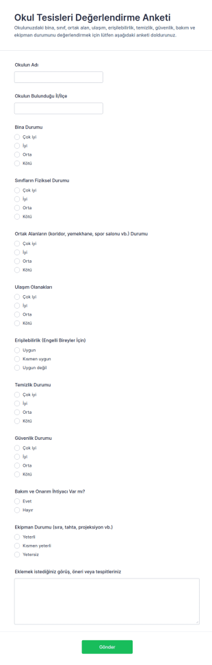 Okul Tesisleri Anketi Form Şablonu