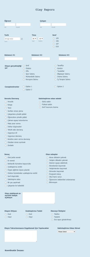 Okul Vaka Analiz Form Template
